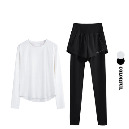 2PCS Sports Set Women Seamless Yoga Suit Fitness Shirt High Waist Leggings Set Outfit Yogawear