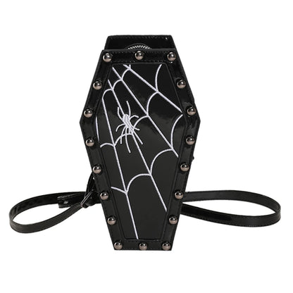 Women Coffin Satchel Purse Cartoon Gothic Coin Purse Strap Adjustable Casual Spider Coffin Bag