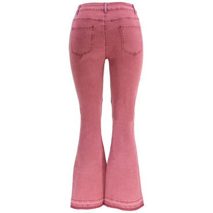 Women Flare Jeans Casual Pants Pannelled Collision High Waist Fit Female High Quality