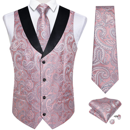 Men's Paisley Silk Suit Vest with Macthing Golden Paisley Neck Tie Handkerchief Cufflinks Wedding Prom Tuxedo Waistcoat