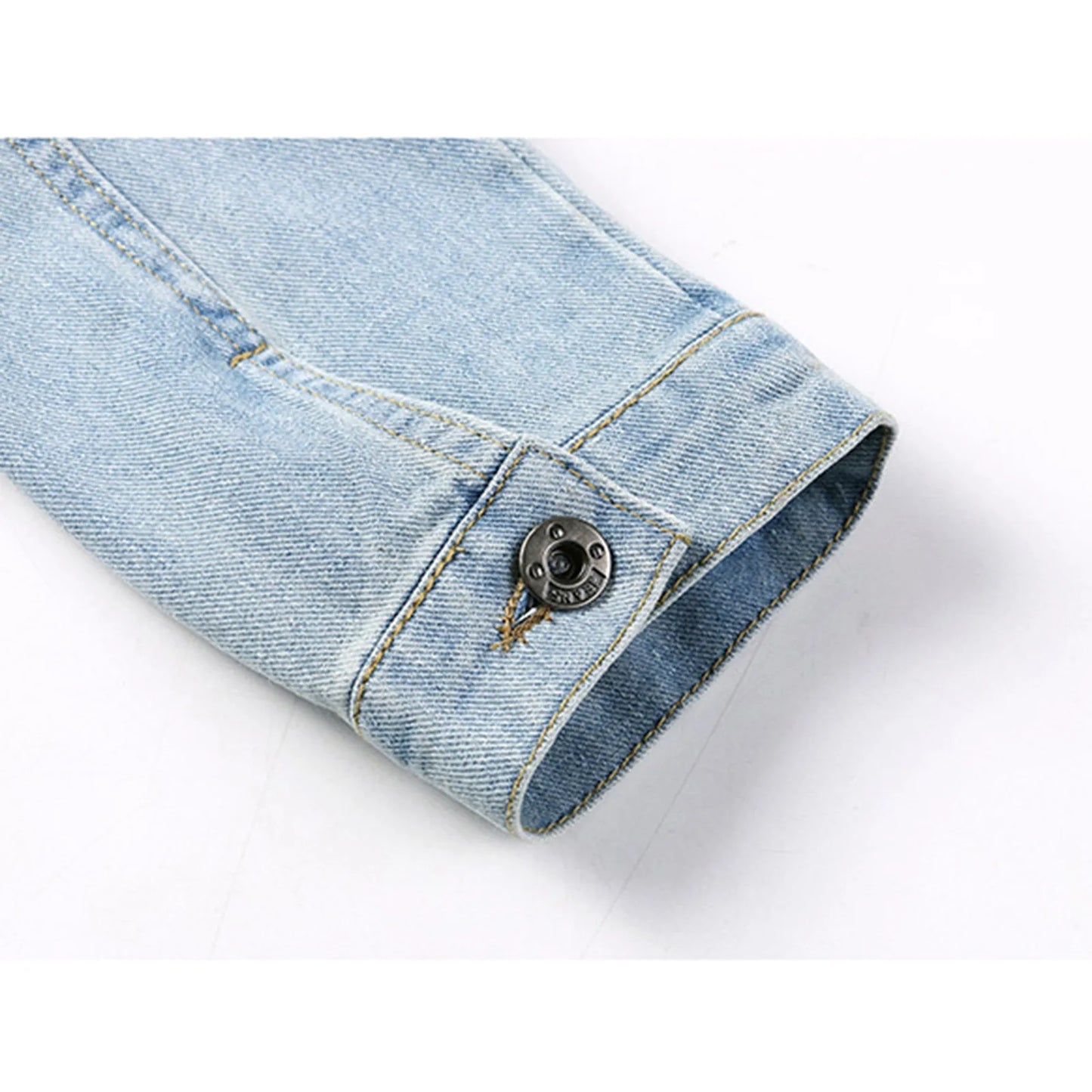 Women Cropped Coats 3/4 Sleeve Retro Short Denim Jackets Light Blue Jeans Coat