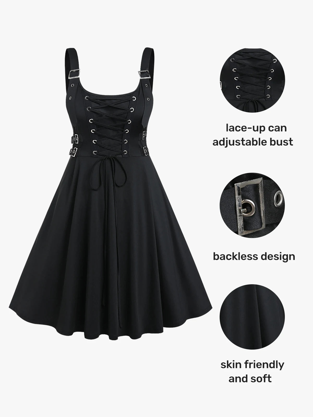 Plus Size Gothic Buckled Lace Up Midi Dress High Waist Sweetheart Neck Asymmetrical Black 01 / XL Black 01 / XXL Black 01 / M Black 01 / XL-Black 01 / XXL-Black 01 / M-Black 01 / L-Black / XXXL-Black 01 / S-Black 01 / XXXL-Black / XXL-Black / S-Black / M-Black / L-Black / XL-