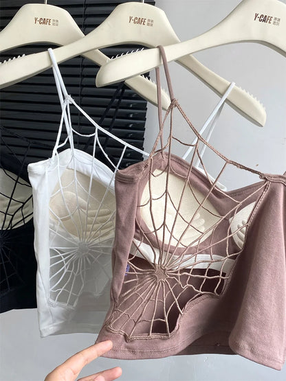 Women Black Hollow Out Crop Top Vintage Y2k Camisole Corset Top Sleeveless Off Shoulder Vest 90s Tank Tops 2000s Clothes Summer