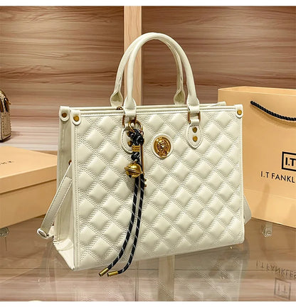 Light luxury brand hand-held large capacity tote bag diamond grid single shoulder diagonal cross bag