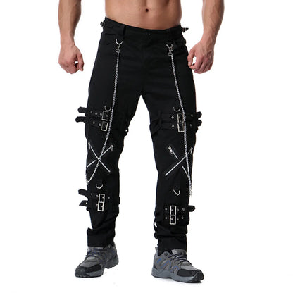 Men`s Steampunk Motorcycle Gothic Hip Hop Cosplay Punk Rock Pants with Chain