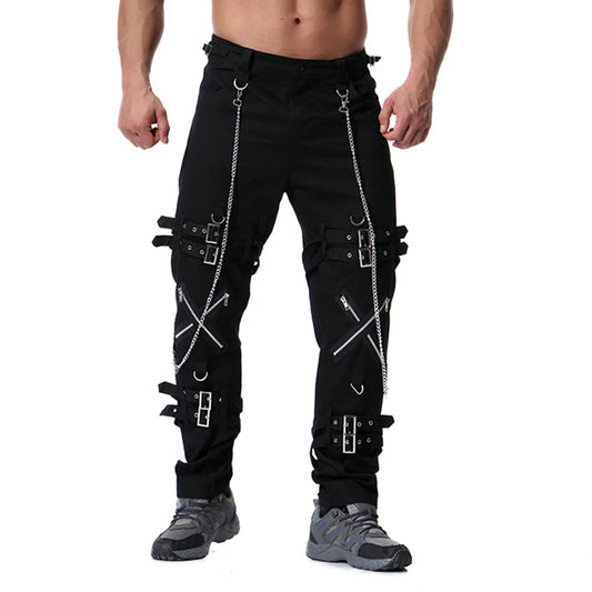 Men`s Steampunk Motorcycle Gothic Hip Hop Cosplay Punk Rock Pants with Chain