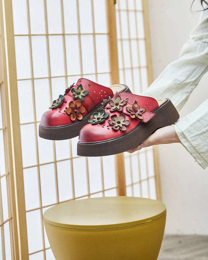 5cm Cow Genuine Leather Flats Comfy Shoes Platform Wedge Appliques Flower Hook Hollow Elthnic Women Slipper Mary Jane Rubber beige / 35 red / 40 red / 39 beige / 35-red / 40-red / 39-red / 38-red / 37-red / 36-red / 35-beige / 40-beige / 39-beige / 38-beige / 37-beige / 36-