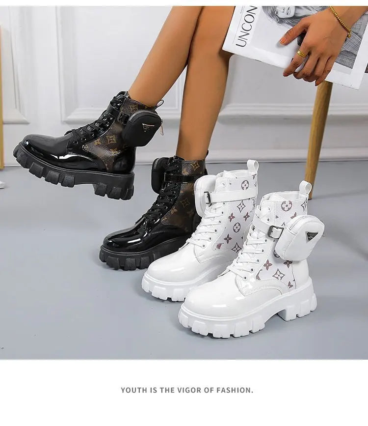 BLACK and White Ankel Boots Goth Platform Boots Snow Booties Woman