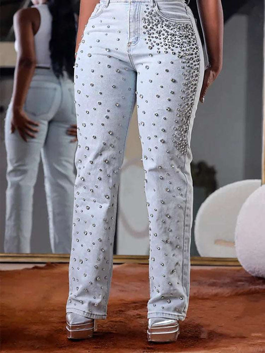Women's Beading Jeans High Waist Slim Spring Casual Denim Pant Vintage Fashion 2024 Streetwear Straight Jeans Trousers 2024 Light Blue / 5XL / CHINA Light Blue / XL / CHINA Light Blue / XXL / CHINA Light Blue / 5XL / CHINA-Light Blue / XL / CHINA-Light Blue / XXL / CHINA-Light Blue / XXXL / CHINA-Light Blue / 4XL / CHINA-Light Blue / L / CHINA-