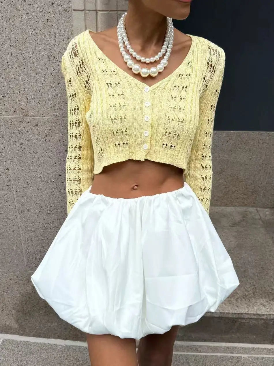 Hollow Knitted Cardigan Women's Solid Long Sleeve V Neck Short Sweater Top Female Crochet Yellow / S White / L White / M Yellow / S-White / L-White / M-White / S-Brown / L-Brown / M-Brown / S-Pink / L-Pink / M-Pink / S-Yellow / L-Yellow / M-Wine Red / L-Wine Red / M-Wine Red / S-Blue / L-Blue / M-Blue / S-