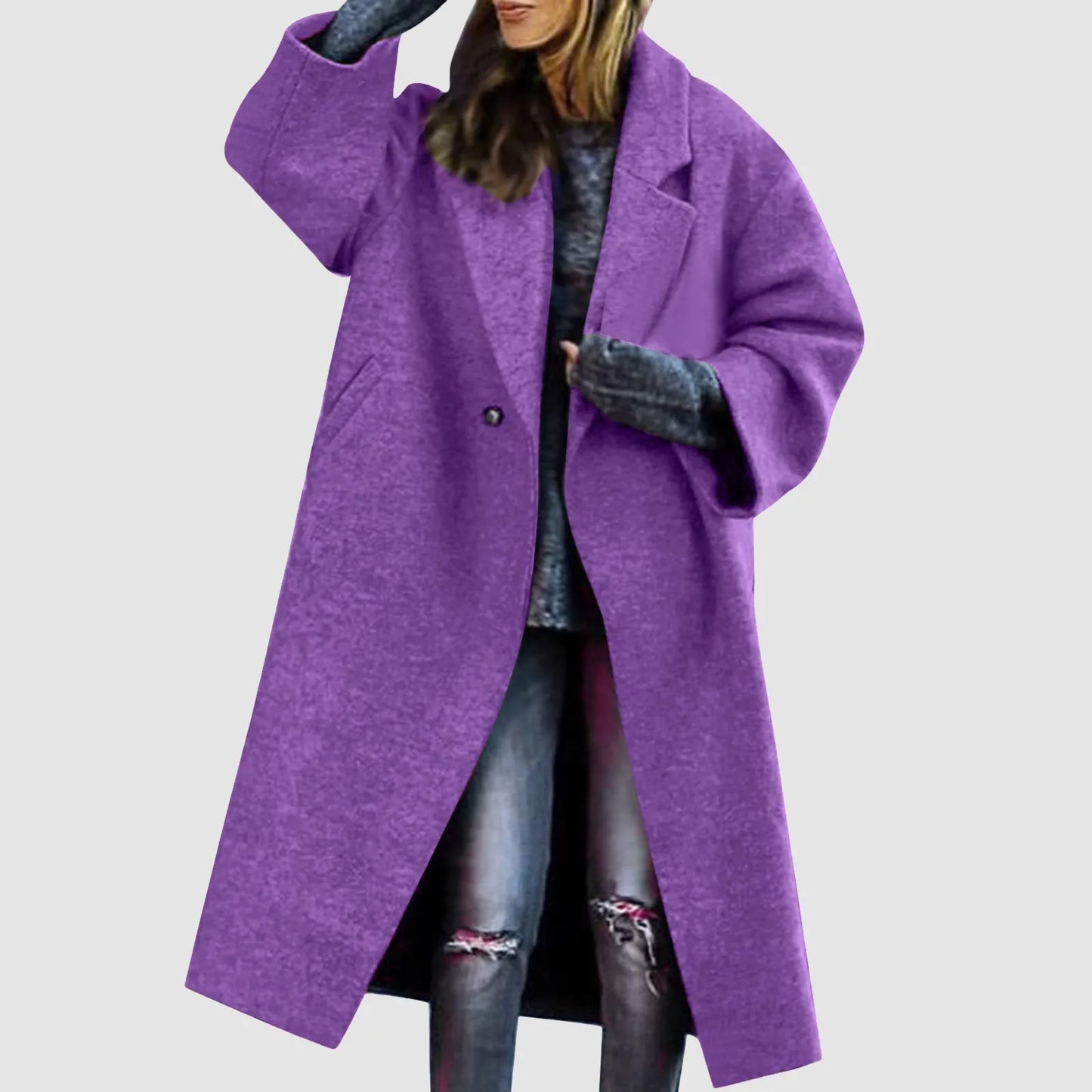 Women Cardigan Loose Women's Winter Double Breasted Midi Long Wool Coat Notch Lapel Womens Lightweight Cardigans with Pockets