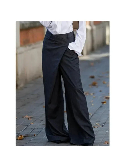 Office Lady Suit Pants High Waisted Wide Leg Floor-Length Urban Casual Commute Trousers For Women