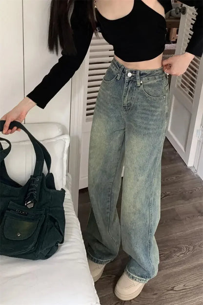 High-waisted Slimming Jeans Casual Bell Bottoms Straight-leg Long Pants For Women