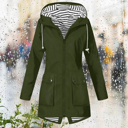 Hooded Lightweight Long Sleeve Windbreaker Zip Up Drawstring Windproof Raincoat Plus Size Long Coat Outdoor