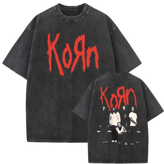 Men's T-shirt Washed Vintage Rock Band Korn Ftl 25 Follow The Leader T-shirt Men's Gothic Casual Oversized Men's Vintage T-shirt