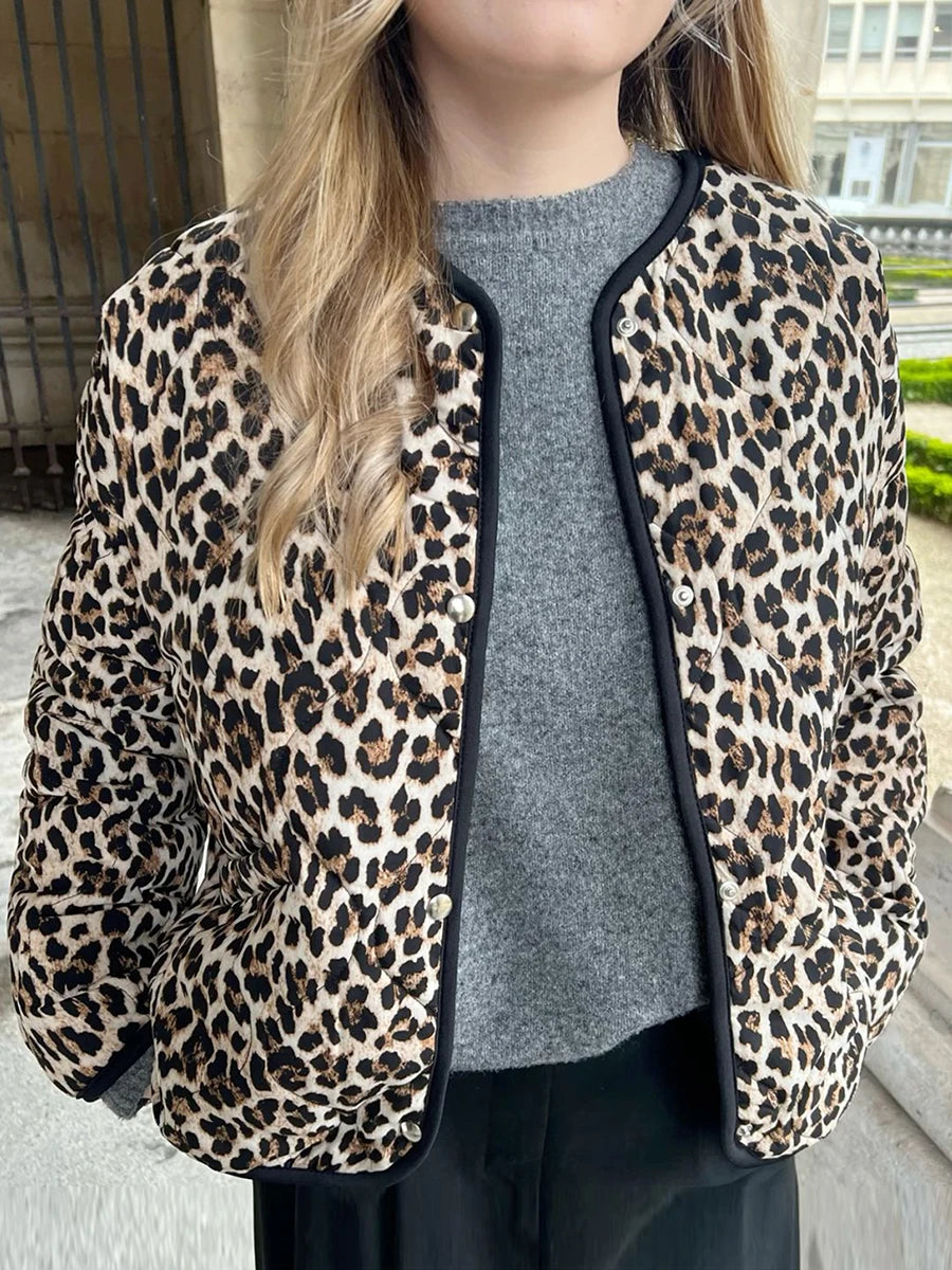 Women s Leopard Print Puffer Jacket with Hood and Faux Fur Lining Stylish Winter Coat Warm Outerwear Zip Up Parka