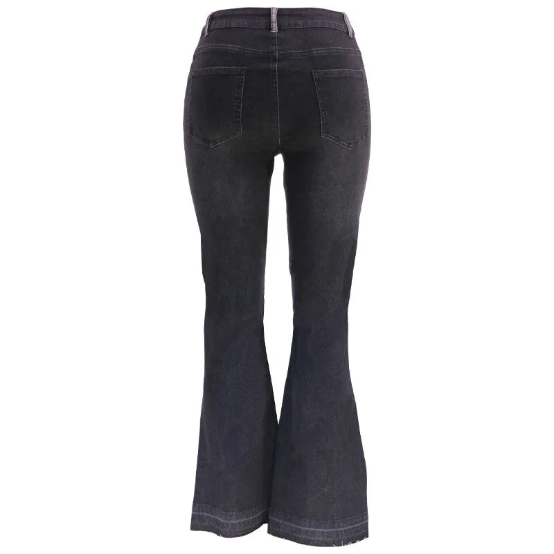 Women Flare Jeans Casual Pants Pannelled Collision High Waist Fit Female High Quality