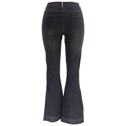 Women Flare Jeans Casual Pants Pannelled Collision High Waist Fit Female High Quality