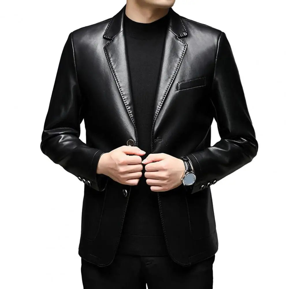 Men Jacket with Button Decoration Long-lasting Wear Stylish Lapel Collar