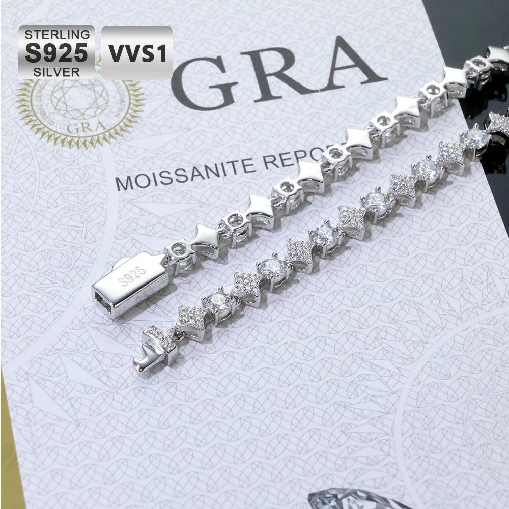 ICEBLING Hip Hop Jewelry 925 Solid Silver Star Bracelet D VVS Moissanite Diamond Cluster 6mm Tennis Chain for Men Women