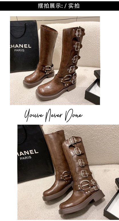 Lady Boots Women's Rubber  Luxury Designer Square Toe Winter Footwear Boots
