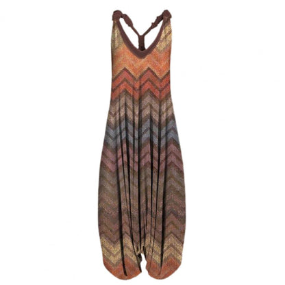 Harem Romper One-piece Jumpsuits Overalls Womens Abstract Print Backless