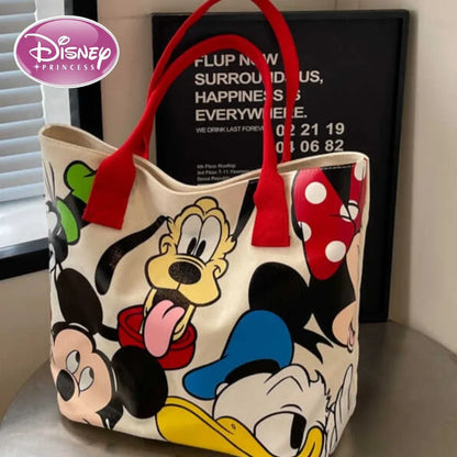 DisneyCartoon Mickey Fashion Versatile Large Capacity Canvas Shoulder Bag Women's Casual Versatile Tote Bag