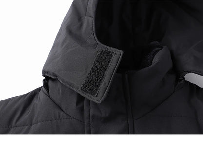 Men Mid-Length Thick Warm Waterproof Hooded Parka Windbreaker Military Fleece