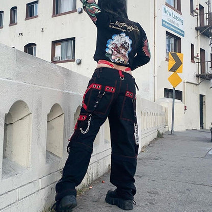 Women Gothic Punk Pants Hip Hop Harajuku Baggy Y2k Cargo Pants Casual Streetwear 90s Wide Leg Retro Low Waist  Women Trousers