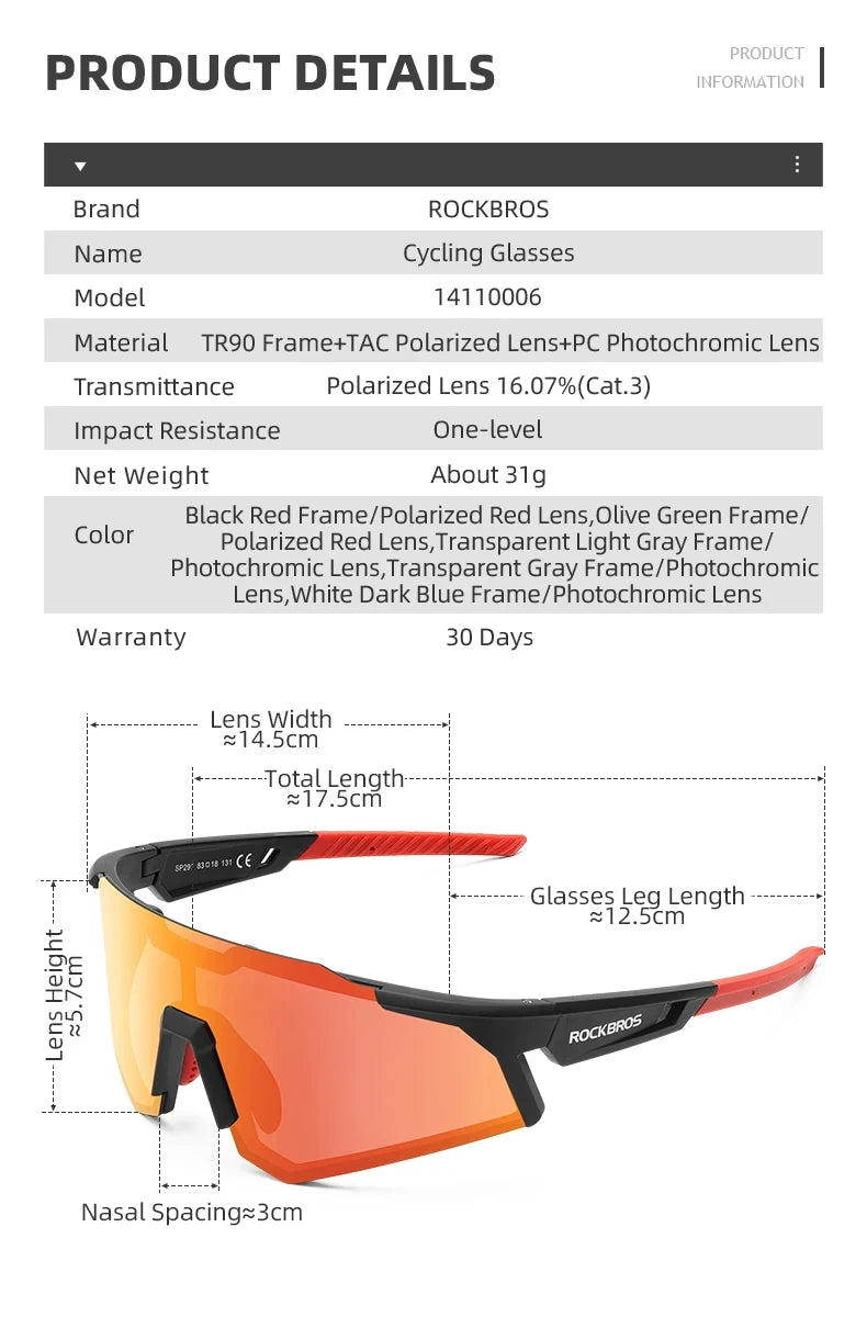 Photochromic Polarized Lens Adjustable Nose Support Myopia Frame Sports Men Women Cycling Goggle