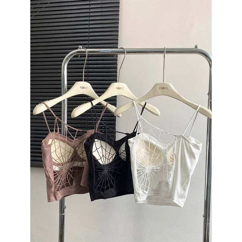 Women Black Hollow Out Crop Top Vintage Y2k Camisole Corset Top Sleeveless Off Shoulder Vest 90s Tank Tops 2000s Clothes Summer
