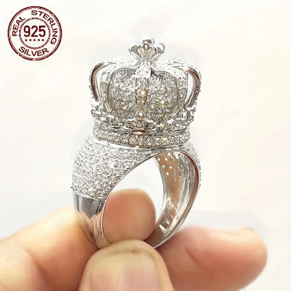 2025 New Luxury 925 Sterling Silver Rings Crown Hollow Design Mens Vintage Iced Out Pinky Hip Hop Ring Fine Jewelry Gift