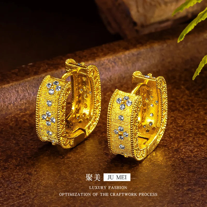 Oumei temperament 999924K gold brushed for women geometric hollow design square zircon  autumn and winter high-end earrings