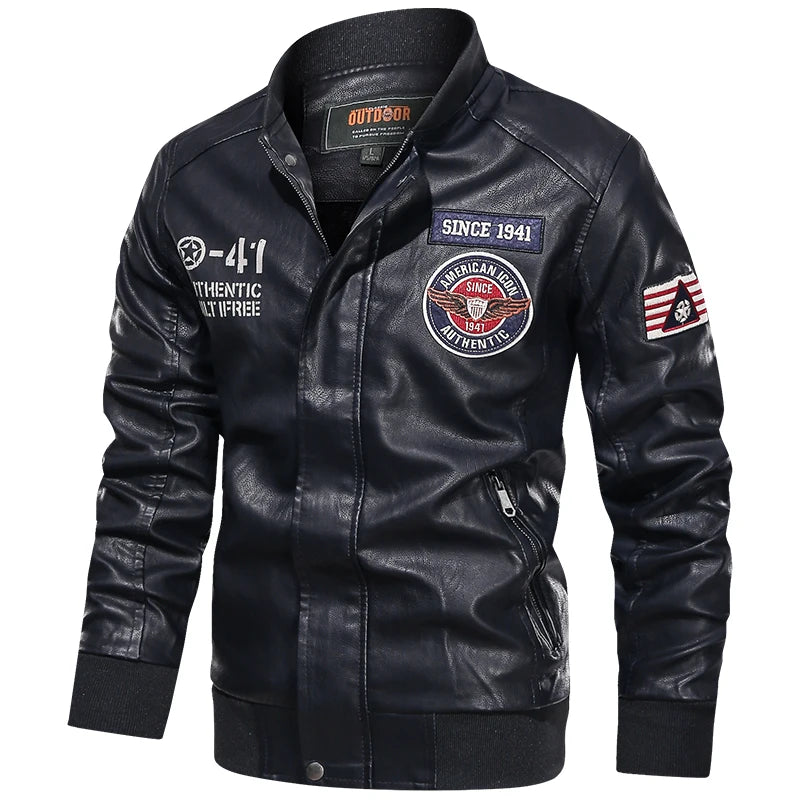 Men's Motorcycle Suit Leather jacket Color collar pilot casual PU leather jacket