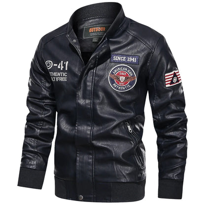 Men's Motorcycle Suit Leather jacket Color collar pilot casual PU leather jacket
