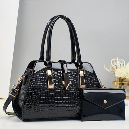 Luxury Brand Crocodile Women Tote Bag Bright Leather Women Handbag Purse