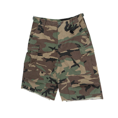Silhouette Camouflage Cargo Cropped Shorts for Men Wide Leg Patchwork Baggy Over Knee Pants