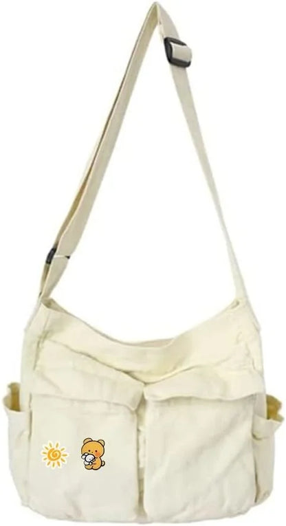 Canvas Messenger Bag Large Hobo Crossbody Bags with Multiple Pockets,School Vintage Shoulder Laptop Bag for Women and Men
