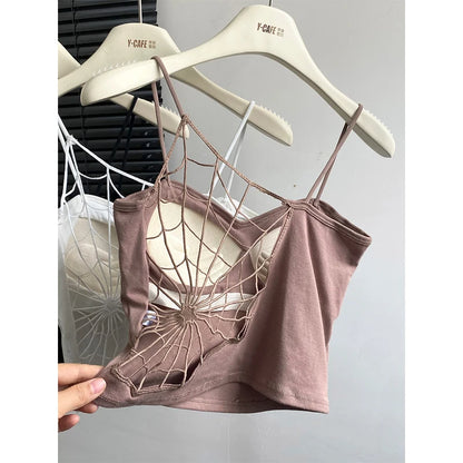 Women Black Hollow Out Crop Top Vintage Y2k Camisole Corset Top Sleeveless Off Shoulder Vest 90s Tank Tops 2000s Clothes Summer