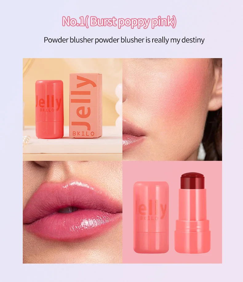 3-in-1 Cheek Lip Tinted Moistured Blush Stick Eyes Cheek Lip Brighten Cream Water Jelly Tint Stick Matte Contour Makeup