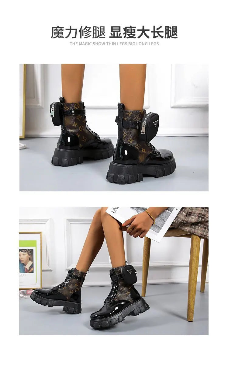 BLACK and White Ankel Boots Goth Platform Boots Snow Booties Woman