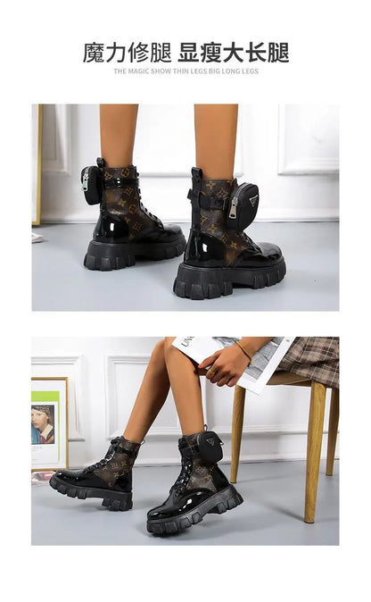 BLACK and White Ankel Boots Goth Platform Boots Snow Booties Woman