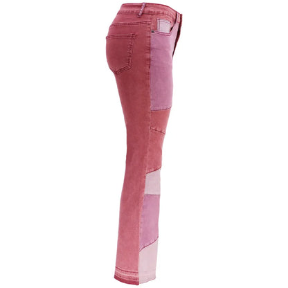 Women Flare Jeans Casual Pants Pannelled Collision High Waist Fit Female High Quality