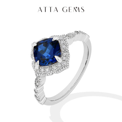 ATTAGEMS Classical Blue Sapphire Ring Cushion Cut 2.0ct DVVS1 Real 925 Sterling Silver For Women Engagement Wedding Fine Jewelry