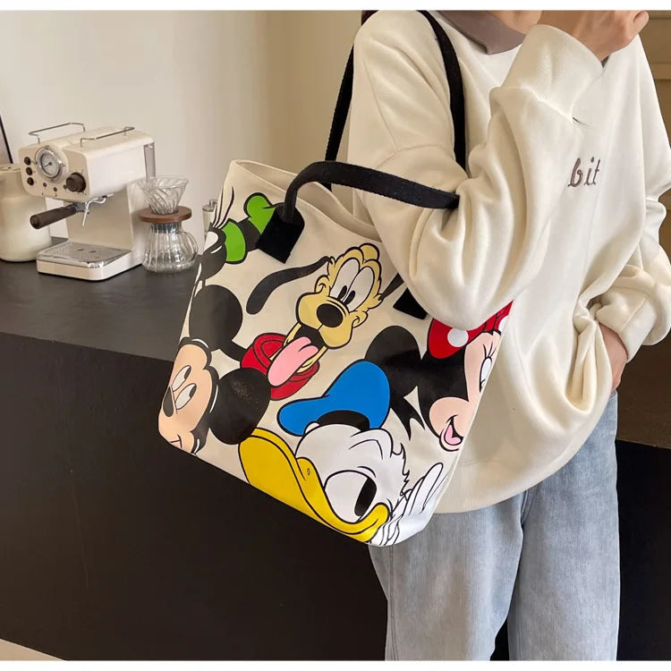 DisneyCartoon Mickey Fashion Versatile Large Capacity Canvas Shoulder Bag Women's Casual Versatile Tote Bag