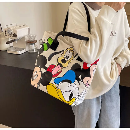 DisneyCartoon Mickey Fashion Versatile Large Capacity Canvas Shoulder Bag Women's Casual Versatile Tote Bag