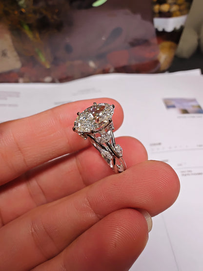 Custom 18K Solid Gold Lab-Grown Marquise Diamond 2 Carat E VVS2 Engagement Ring with Diamond Vine Design in 10K  YELLOW GOLD