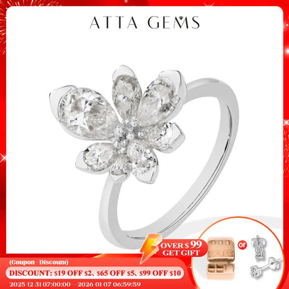 ATTAGEMS 925 Sterling Silver Luxury Women Ring Flowers DVVS1 Moissanite Pear-cut Classical Band Engagement Wedding Fine Jewelry