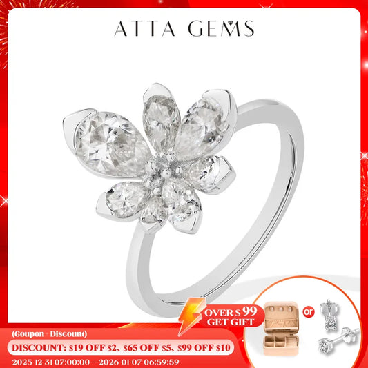 ATTAGEMS 925 Sterling Silver Luxury Women Ring Flowers DVVS1 Moissanite Pear-cut Classical Band Engagement Wedding Fine Jewelry