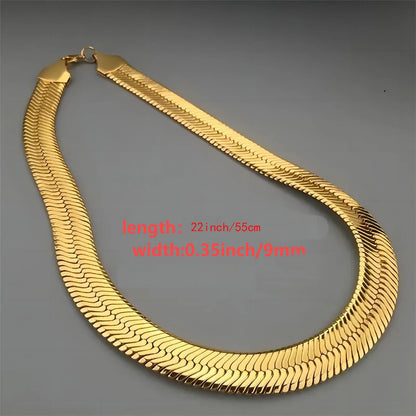 1Pc Width 9mm Chain Necklace For Men, Herringbone Chain Classic Clavicle Chain Jewelry 22inch